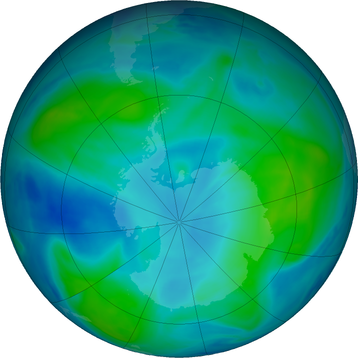 Antarctic ozone map for 13 February 2017